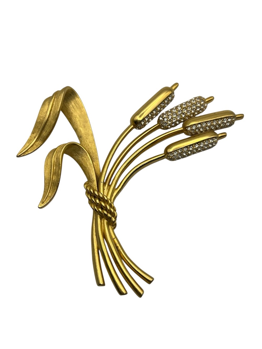 Swarovski Cattails Figural Swan Mark Brusted Gold Tone Brooch Pin Vintage